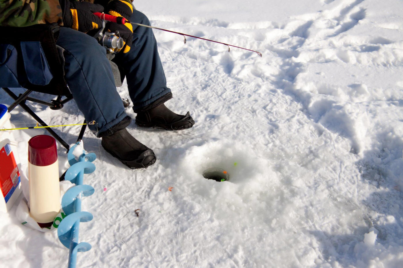 Snowmobiling and ice fishing